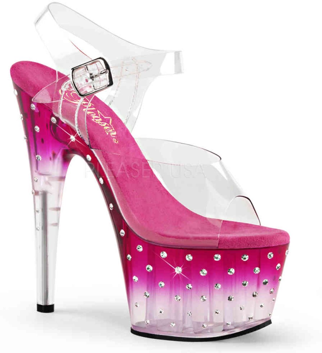 EU 36 = US 6 | STARDUST-708T | 7 Heel, 2 3/4 PF Ankle Strap Sandal w/RS Studded Bottom